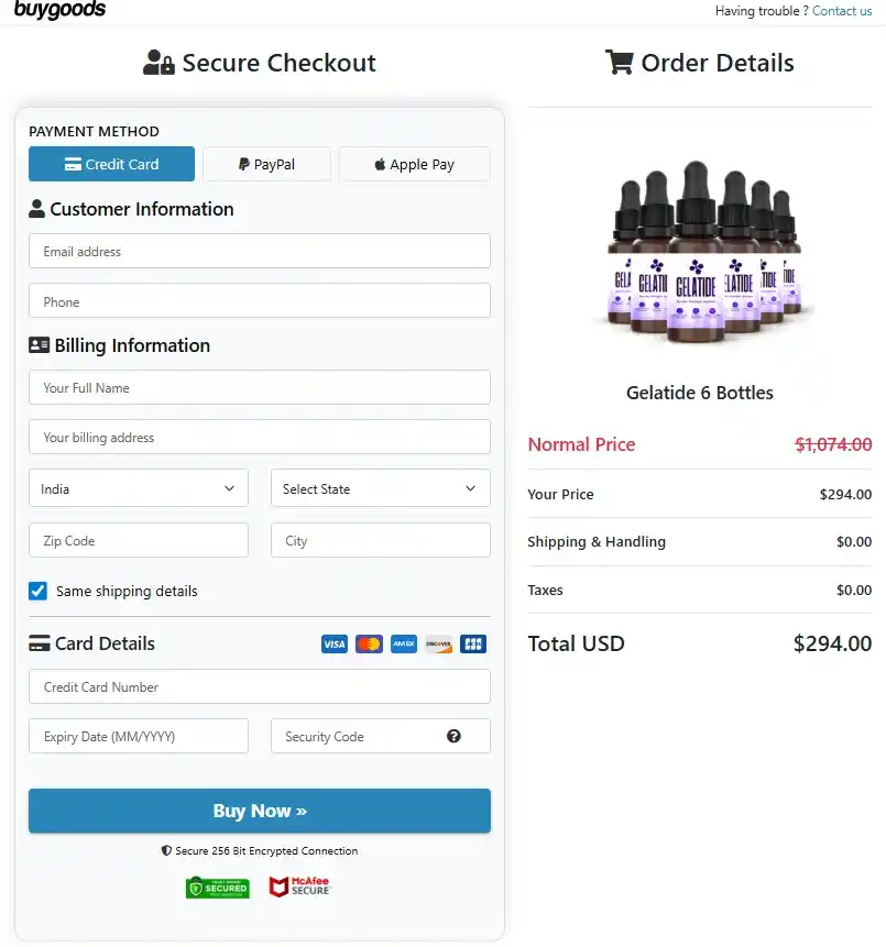 Gelatide order page